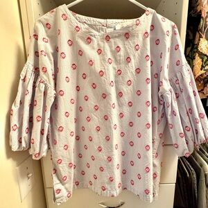 LOFT Striped Blouse with Red Floral Pattern